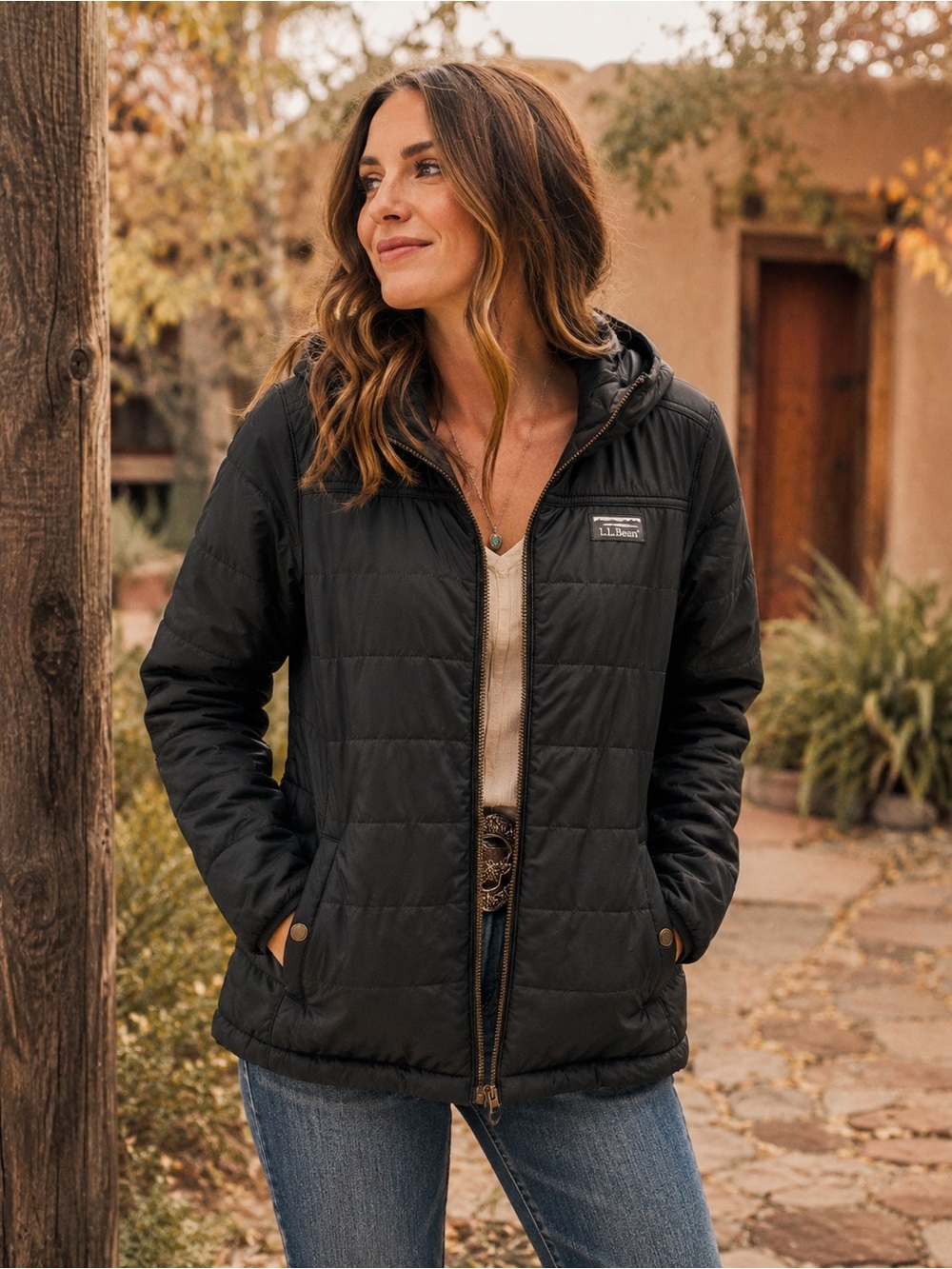 L.L.Bean Mountain Classic Hooded Jacket Black Insulated Full Zip Puffer Coat Med - Picture 8 of 8